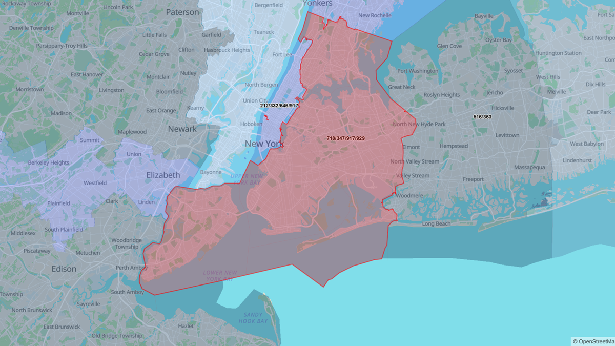 929 area code map location